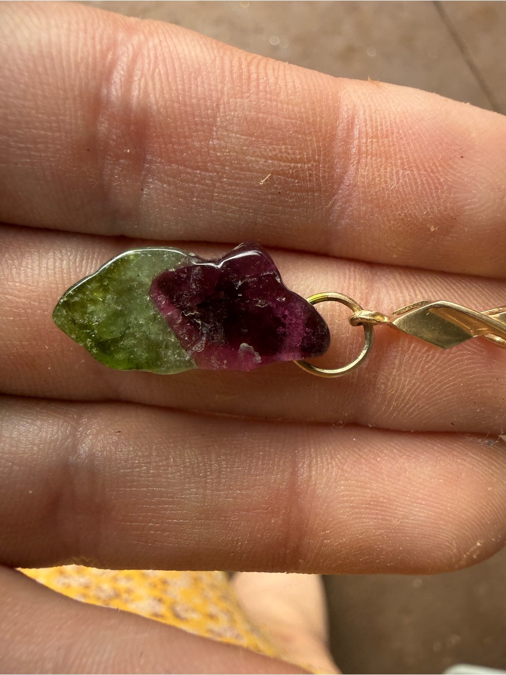 Solid 14k yellow gold genuine watermelon tourmaline pendant handmade - Picture 10 of 12